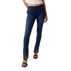 Free People We the Free Double Dutch Pull-On Slit Jeans Blue Muse LG (W12)